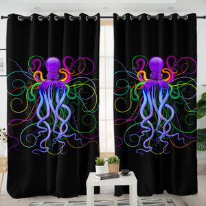 Neon Colorful Octopus SWKL3605 - 2 Panel Curtains