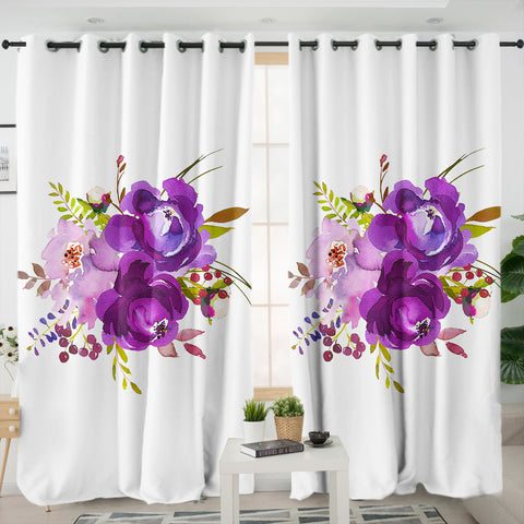 Image of Purple Flower SWKL3615 - 2 Panel Curtains