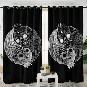 B&W Yin Yang Skull Sketch SWKL3649 - 2 Panel Curtains