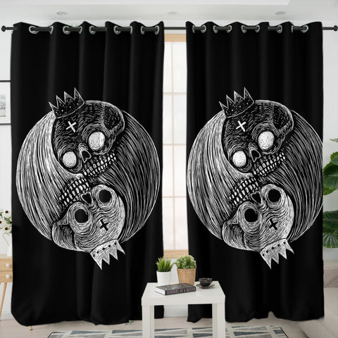 Image of B&W Yin Yang Skull Sketch SWKL3649 - 2 Panel Curtains
