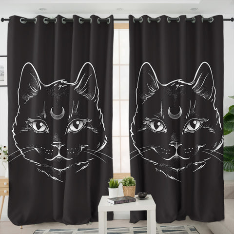 Image of B&W Moon Cat SWKL3651 - 2 Panel Curtains