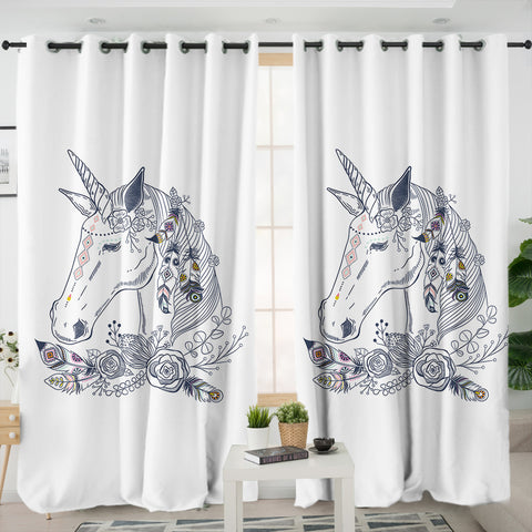Image of Floral Unicorn Sketch SWKL3652 - 2 Panel Curtains