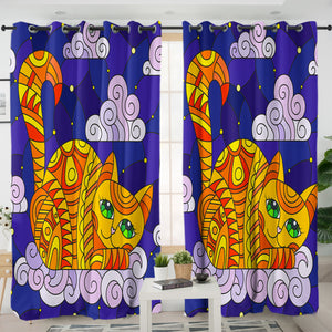 Lying Yellow Aztec Cat SWKL3658 - 2 Panel Curtains