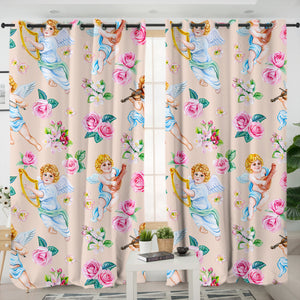 Pink Roses & Playing Music Angels SWKL3660 - 2 Panel Curtains