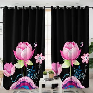Lotus Flowers Illustration SWKL3661 - 2 Panel Curtains