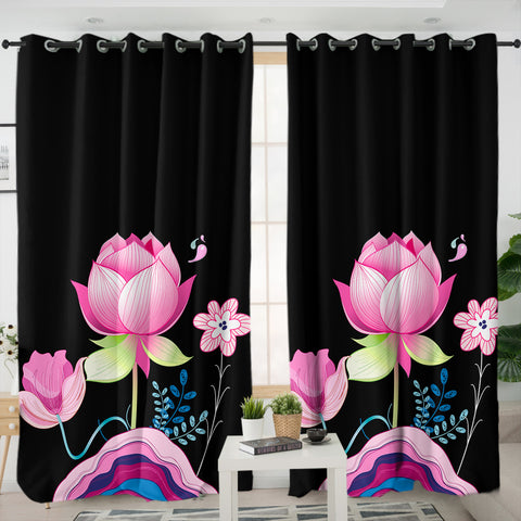Image of Lotus Flowers Illustration SWKL3661 - 2 Panel Curtains