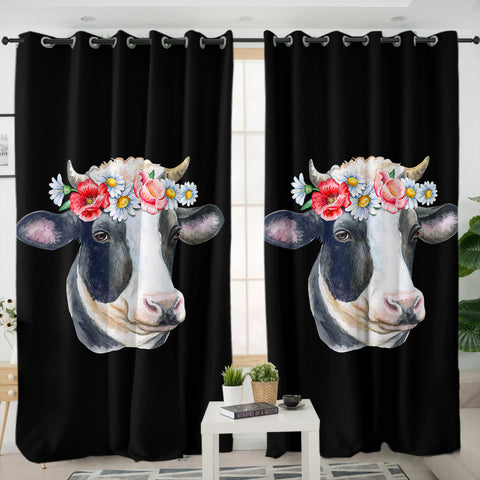 Image of Floral Dairy Cattle SWKL3663 - 2 Panel Curtains