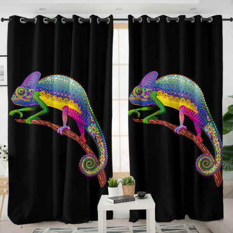 Image of Colorful Aztec Chameleon SWKL3665 - 2 Panel Curtains