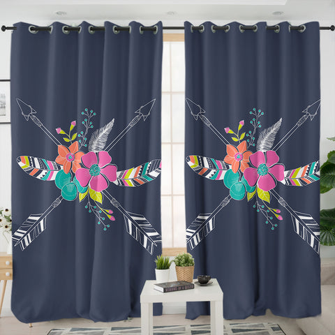 Image of Floral Arrows & Feather SWKL3668 - 2 Panel Curtains