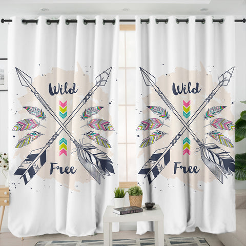 Image of Wild & Free Pink Feather & Arrows SWKL3670 - 2 Panel Curtains