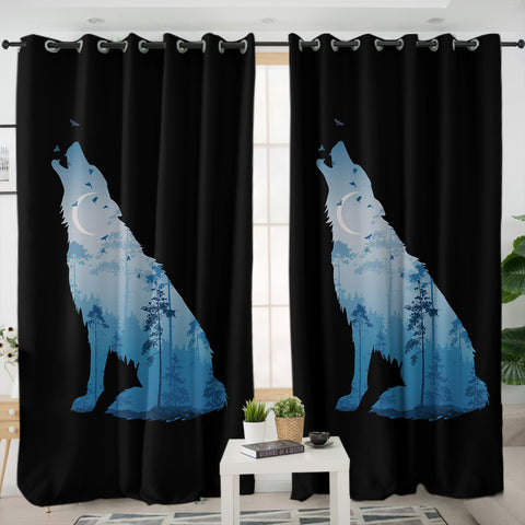 Image of Night Forest Wolf SWKL3673 - 2 Panel Curtains