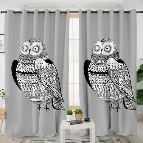 Image of B&W Aztec Owl SWKL3674 - 2 Panel Curtains