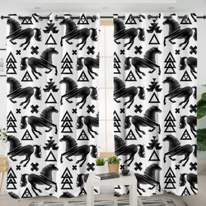 Multi Triangles & Black Horses SWKL3678 - 2 Panel Curtains
