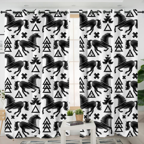 Image of Multi Triangles & Black Horses SWKL3678 - 2 Panel Curtains
