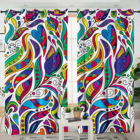 Image of Multicolor Aztec Pattern on Feather SWKL3681 - 2 Panel Curtains