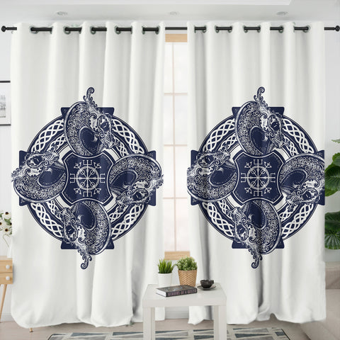 Image of Navy Ancient Mandala SWKL3683 - 2 Panel Curtains