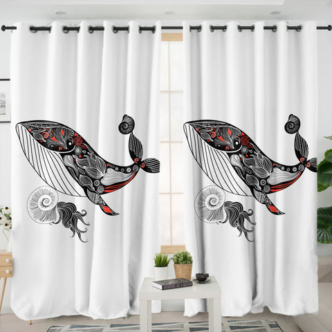 Image of Pattern On Whale Sketch SWKL3684 - 2 Panel Curtains