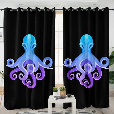 Image of Gradient Blue&Purple Angry Octopus SWKL3687 - 2 Panel Curtains