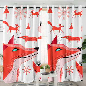 Winter Funny Shapes of Fox SWKL3688 - 2 Panel Curtains