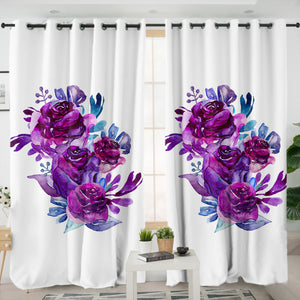 Gradient Blue&Purple Roses SWKL3691 - 2 Panel Curtains