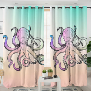 Multicolor Gradient Octopus SWKL3692 - 2 Panel Curtains