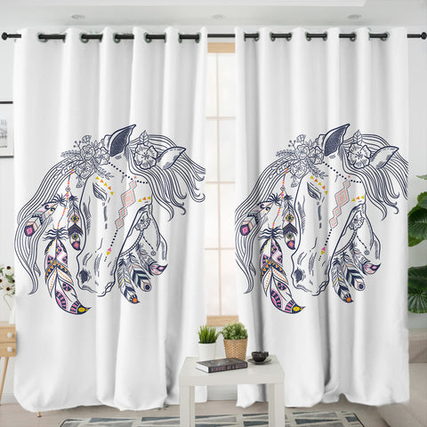 Image of Female Dreamcatcher Horse Sketch SWKL3694 - 2 Panel Curtains