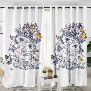 Feather & Floral Owl Sketch SWKL3695 - 2 Panel Curtains