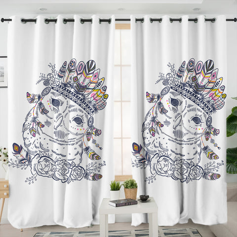 Image of Feather & Floral Owl Sketch SWKL3695 - 2 Panel Curtains