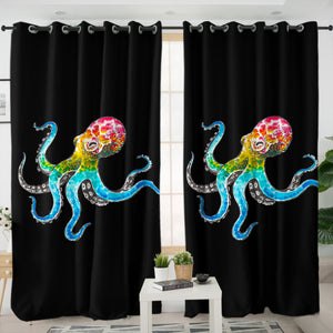 Multicolor Dot Octopus SWKL3696 - 2 Panel Curtains