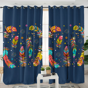 Colorful Feather & Dot SWKL3697 - 2 Panel Curtains