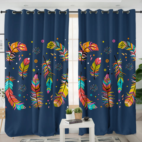 Image of Colorful Feather & Dot SWKL3697 - 2 Panel Curtains