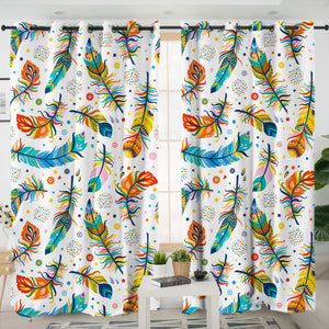 Colorful Feather & Dot Monogram White SWKL3698 - 2 Panel Curtains