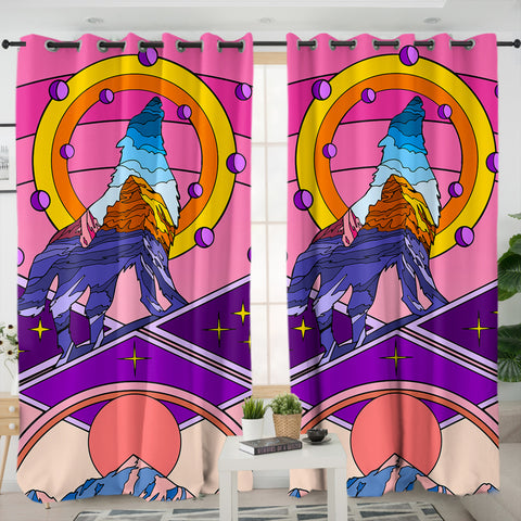 Image of Universe Wolf - Mountain Illustration SWKL3703 - 2 Panel Curtains