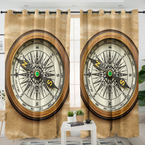 Image of Vintage Brown Compass SWKL3704 - 2 Panel Curtains