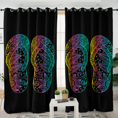 Image of Colorful Floral Shoes Print SWKL3737 - 2 Panel Curtains