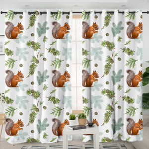 Squirrel and Chestnut Monogram SWKL3739 - 2 Panel Curtains