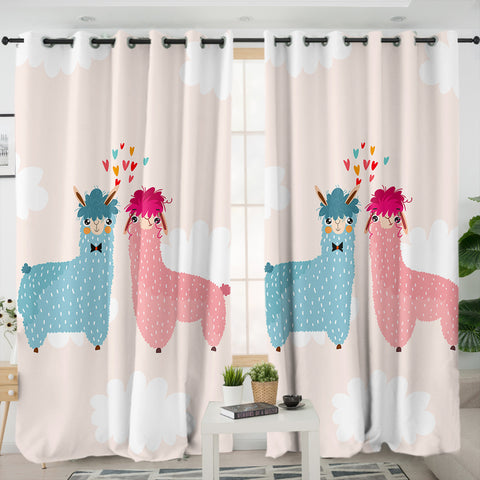 Image of Cute In-Love Alpaca SWKL3740 - 2 Panel Curtains