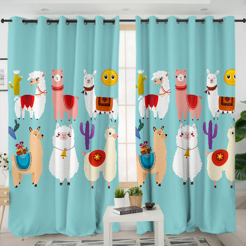 Image of Cute Cartoon Alpacas SWKL3741 - 2 Panel Curtains