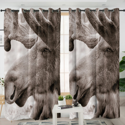 Image of Old Reindeer Head SWKL3743 - 2 Panel Curtains