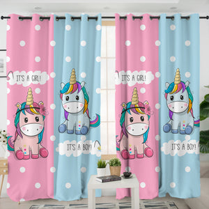 Cute Girl & Boy Cartoon Unicorn SWKL3744 - 2 Panel Curtains