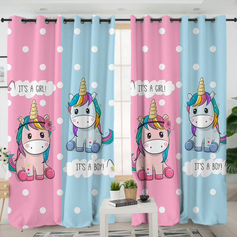 Image of Cute Girl & Boy Cartoon Unicorn SWKL3744 - 2 Panel Curtains