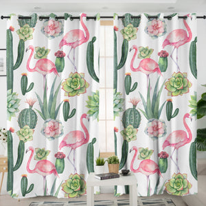 Cactus FLower and Flamingos SWKL3745 - 2 Panel Curtains