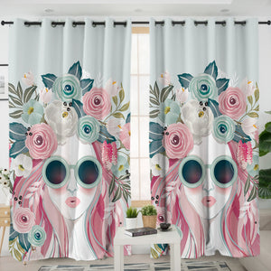Pretty Floral Girl Illustration SWKL3748 - 2 Panel Curtains