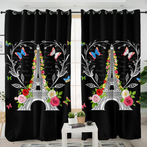 Paris Butterfly and Floral Eiffel SWKL3749 - 2 Panel Curtains