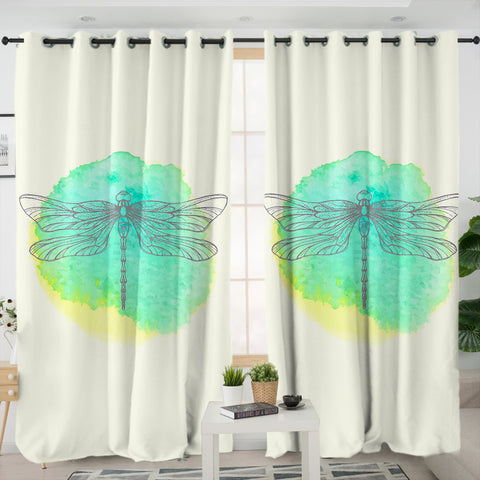 Image of Light Green Spray and Butterfly Line Sketch SWKL3753 - 2 Panel Curtains