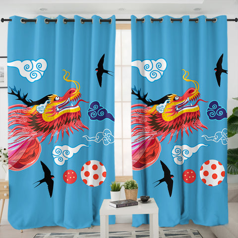 Image of Asian Dragon Head Japanese Art SWKL3755 - 2 Panel Curtains