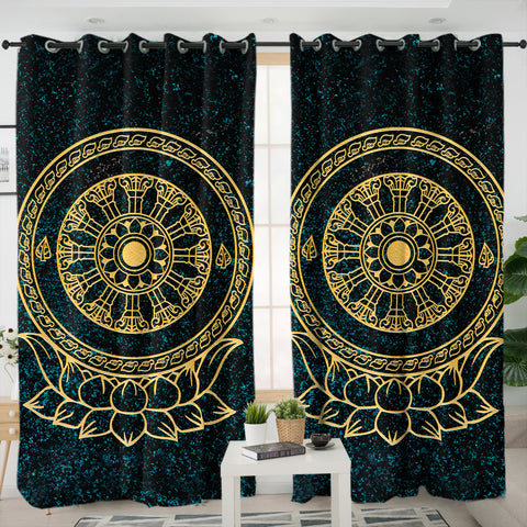 Image of Gold Metal Lotus Mandala SWKL3797 - 2 Panel Curtains