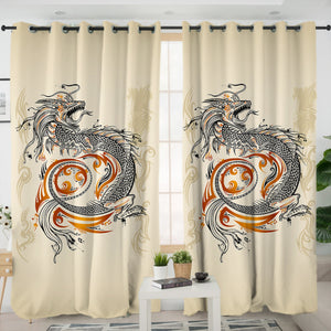 Gold Asian Dragon Beige SWKL3798 - 2 Panel Curtains