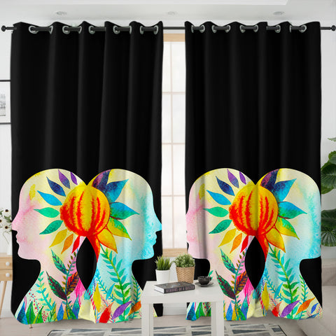 Image of Colorful Leaves Reflect Human SWKL3804 - 2 Panel Curtains