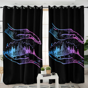 Gradient Blue & Purple Night Forest in Hands SWKL3805 - 2 Panel Curtains